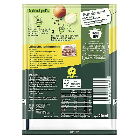 KNORR FEINSCHMECKER ZWIEBELSUPPE 3 TELLER - ERG. 750ML